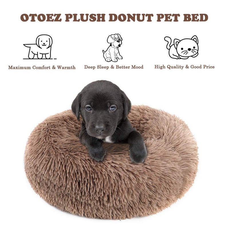 otoez Kitten Puppy Bed Extra Small XS Round Dog Cat Beds Anti Anxiety Plush Pet Calming Donut Bed with Non-Slip Waterproof Bottom, Washable (15.7", Khaki) - Image 2